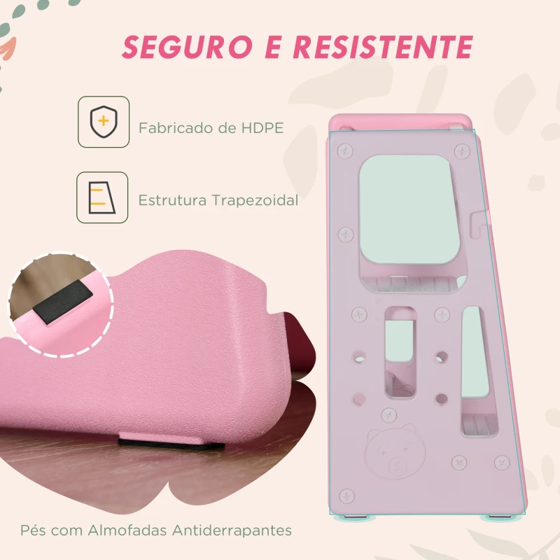 HOMCOM Torre de Aprendizagem para Crianças Banco Infantil com Altura Ajustável para Cozinha Sala de Jantar 47x47x90cm Rosa