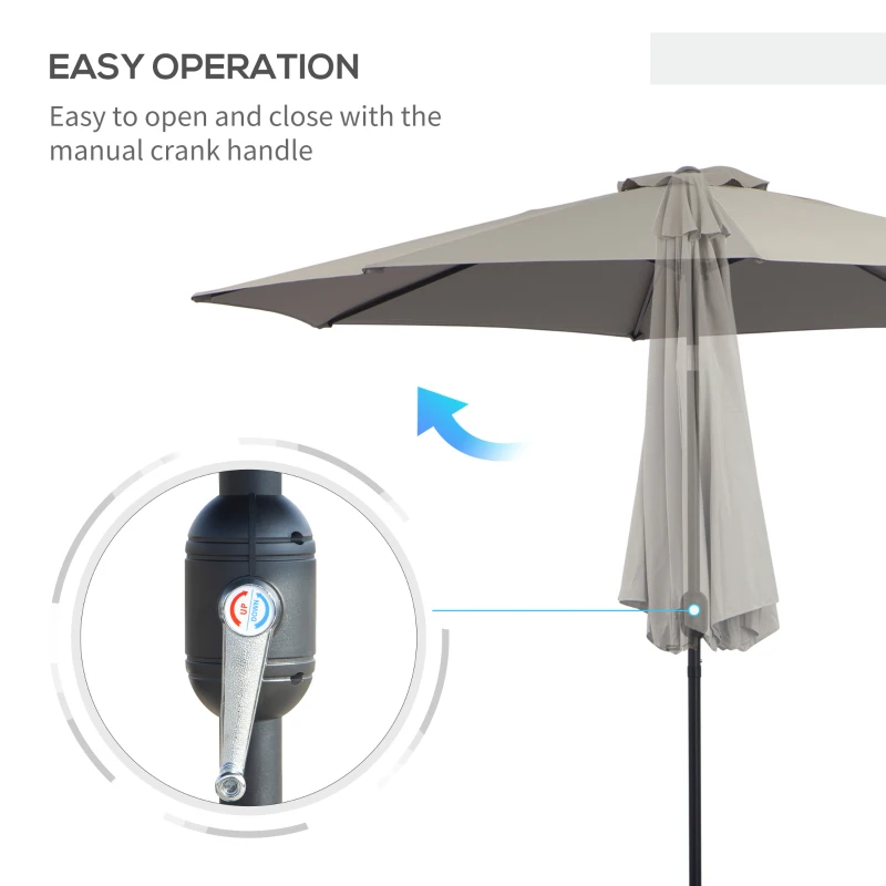 Outsunny 3m Parasol Patio Umbrella, Outdoor Sun Shade with Tilt and Crank Handle for Balcony, Bench, Garden, Light Grey