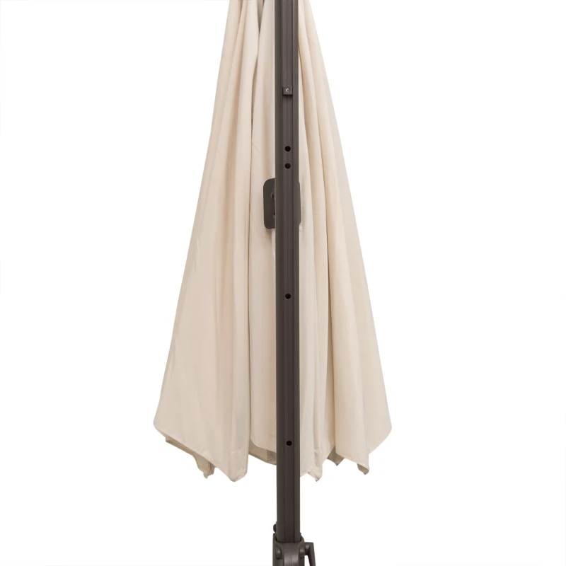 Outsunny 3M Roma Umbrella Sun Shade Cantilever Hanging Parasol w/ Cross Base Hand Crank Aluminium Frame 360° Rotation - Beige