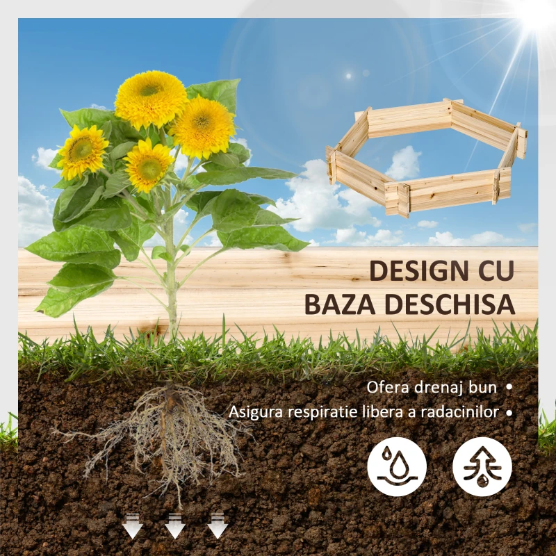 Outsunny Pat de Gradina fara Baza si cu Structura de blocare, din Lemn, 100x92x16cm