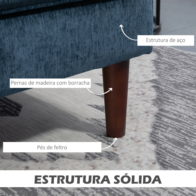 HOMCOM Sofá de Canto com Chaise Longue em Forma de L Estofado em Poliéster para Sala Capacidade 250 kg 215x142x88 cm Azul