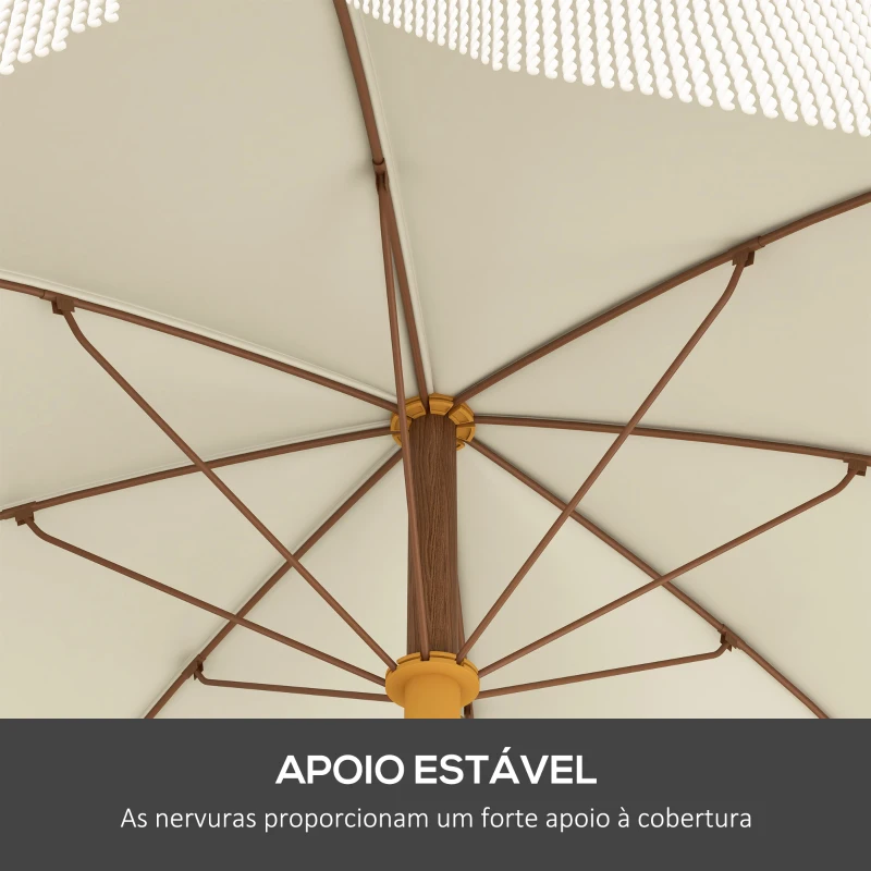 Outsunny Chapéu de Sol de Praia Ø190x210 cm com 8 Varas Abertura Manual Anti-UV Impermeável e Bolsa de Transporte para Jardim Creme