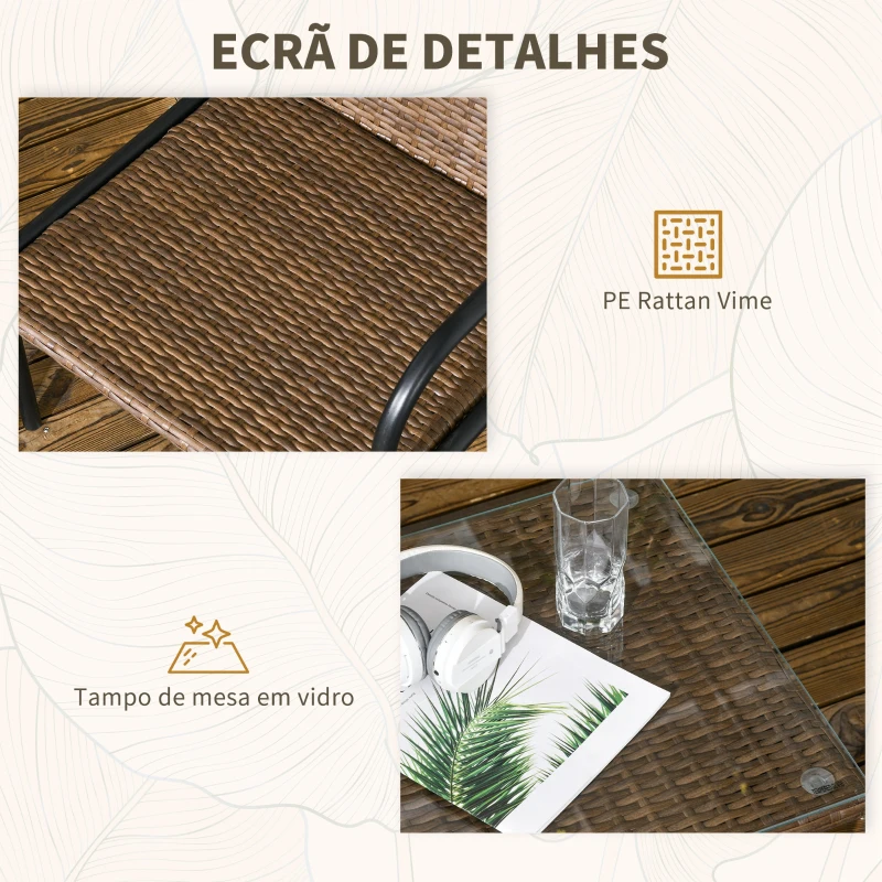 Outsunny Conjunto de Jardim de 4 Peças em Vime Sintético com 2 Poltronas 1 Sofá de 2 Lugares e 1 Mesa de Vidro Temperado Multicolor