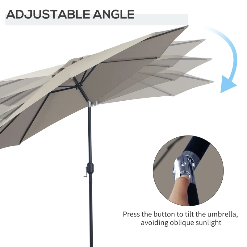 Outsunny 3m Parasol Patio Umbrella, Outdoor Sun Shade with Tilt and Crank Handle for Balcony, Bench, Garden, Light Grey