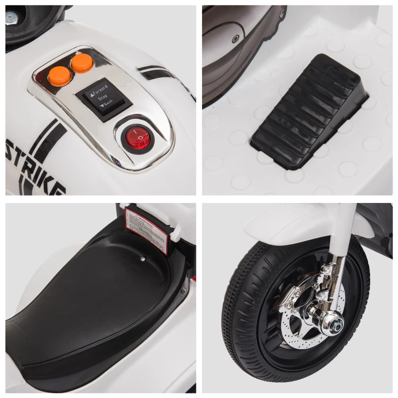 HOMCOM Moto électrique pour Enfants 2 Ans Scooter 3 Roues 6 V 3 Km/h Effets Lumineux et sonores Top Case Blanc