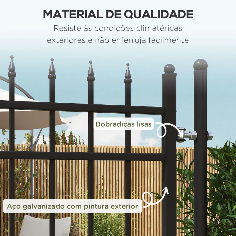 Outsunny Porta para Vedação de Jardim de Aço com Decoração de Setas Fechadura e Chaves Porta para Exterior Pátio 107x204 cm Preto