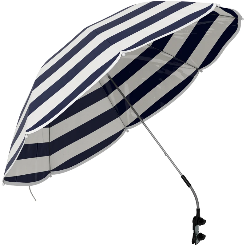 Outsunny Chapéu de Sol de Praia para Cadeira Ø103x97,5 cm com Braçadeira Teto Ajustável Abertura Manual e Anti-UV Azul e Branco