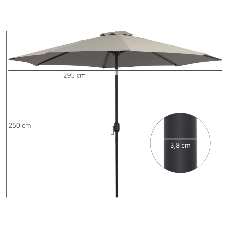 Outsunny 3m Parasol Patio Umbrella, Outdoor Sun Shade with Tilt and Crank Handle for Balcony, Bench, Garden, Light Grey