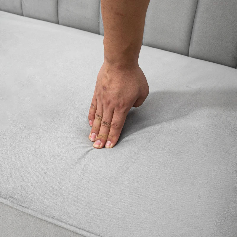 HOMCOM Sofá de 2 Lugares Convertível em Cama de Estofado Aveludado com Encosto Ajustável para Sala 189x80,5x78,5 cm Cinza Claro