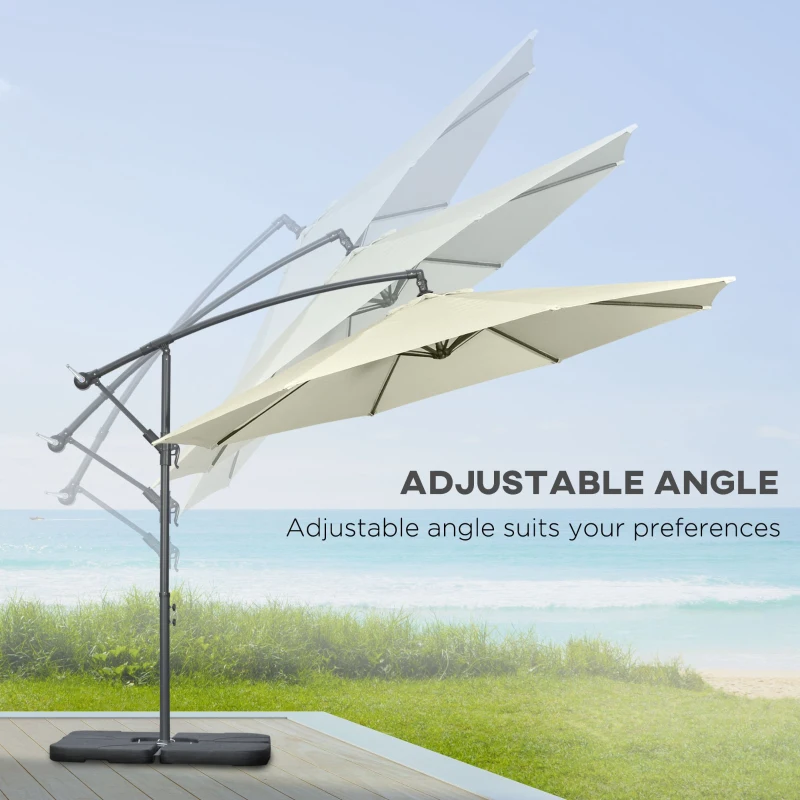 Outsunny 3(m) Garden Banana Parasol Cantilever Umbrella with Crank Handle, Cross Base, Weights and Cover for Outdoor, Hanging Sun Shade, Beige