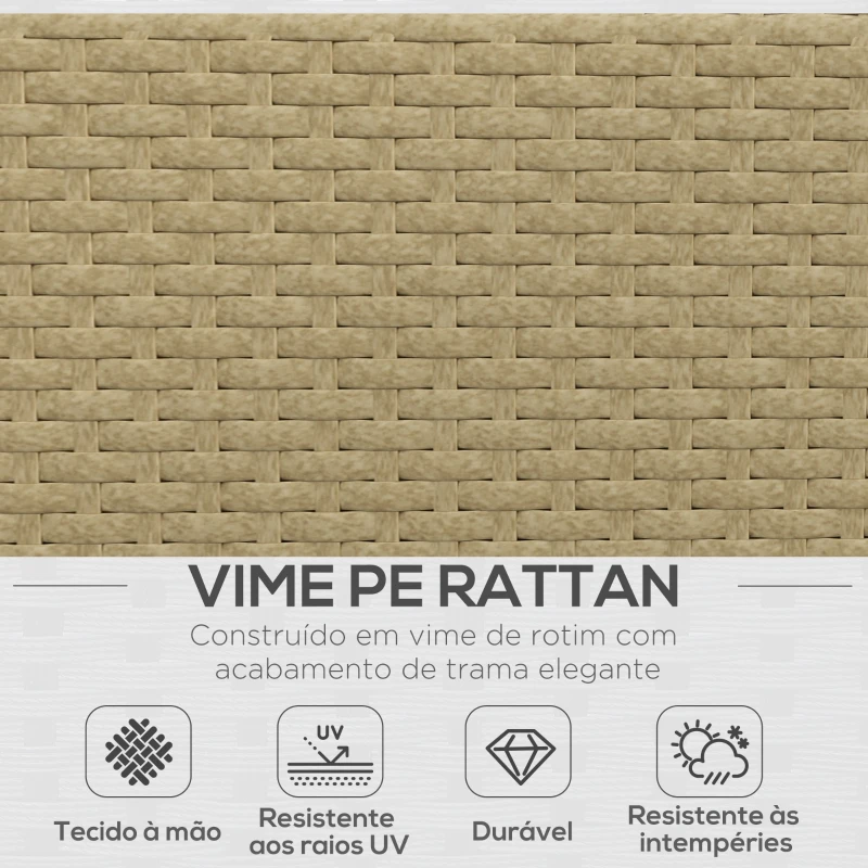 Outsunny Conjunto de Móveis de Vime 3 Peças Mesa de Centro Sofá Duplo e Sofá de 3 Lugares para Terraço Jardim Pátio Bege