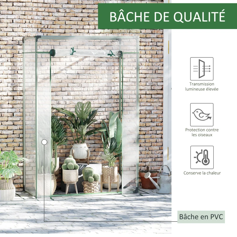 Outsunny Serre de Jardin Serre à tomates 1L x 0,5l x 1,5H m Porte zippée déroulante Acier thermolaqué PVC Haute densité 140 g/m² Anti-UV