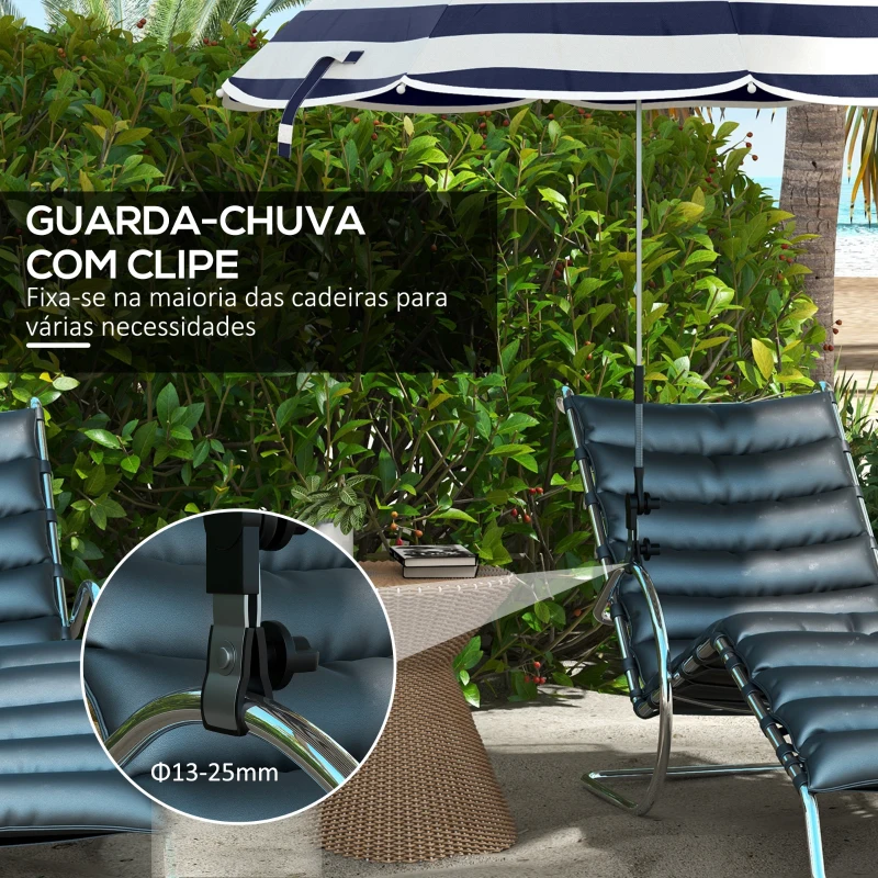 Outsunny Chapéu de Sol de Praia para Cadeira Ø103x97,5 cm com Braçadeira Teto Ajustável Abertura Manual e Anti-UV Azul e Branco