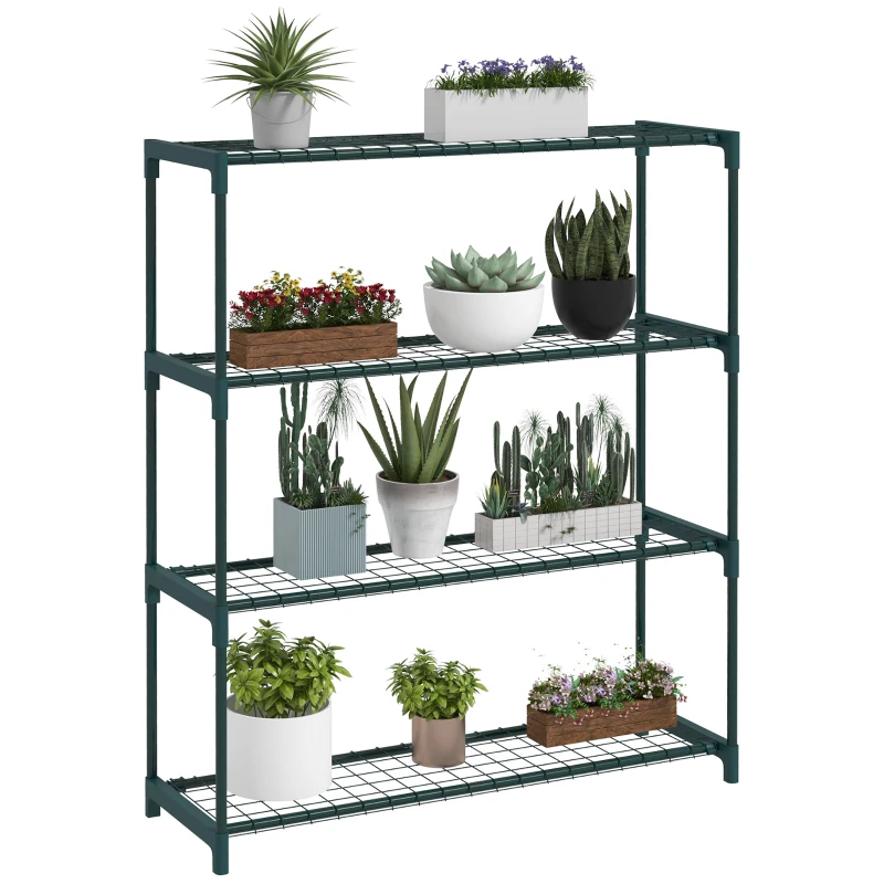 Outsunny Plantenrek Bloementrap Plantentrap, 4 Planken, 89 cm x 28 cm x 107 cm, Donkergroen