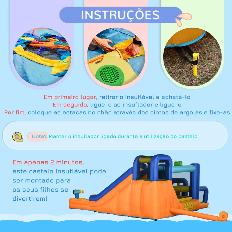 Outsunny Castelo Insuflável Infantil 7 em 1 com Escorrega Piscina Insuflador e Bolsa de Transporte 430x420x200 cm Multicolorido