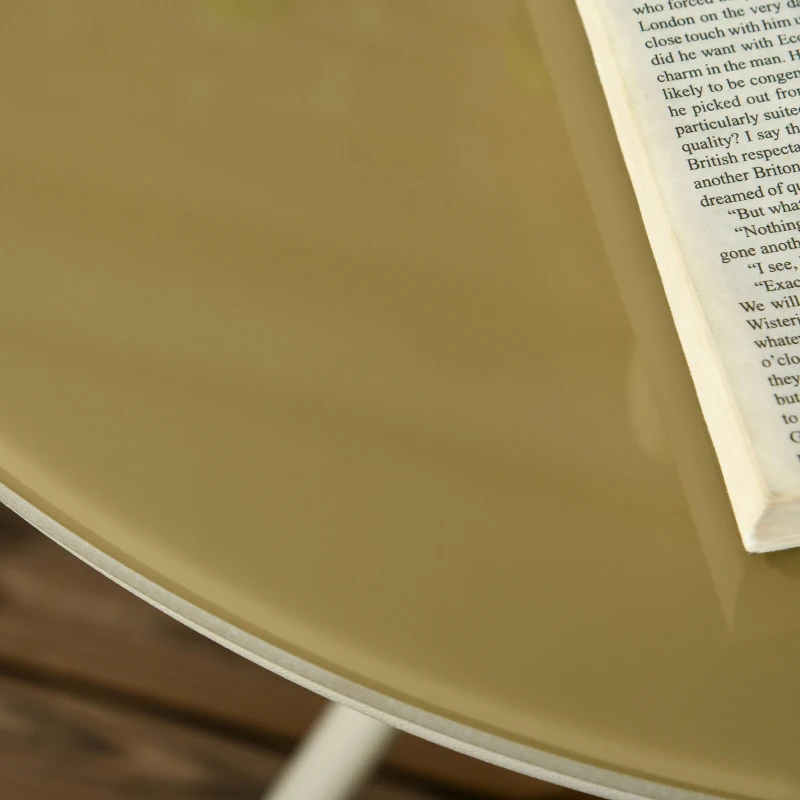 Outsunny Conjunto 3 Peças de Jardim em Vime com 2 Poltronas e 1 Mesa de Centro Redonda com Tampo de Vidro Temperado Natural e Caqui