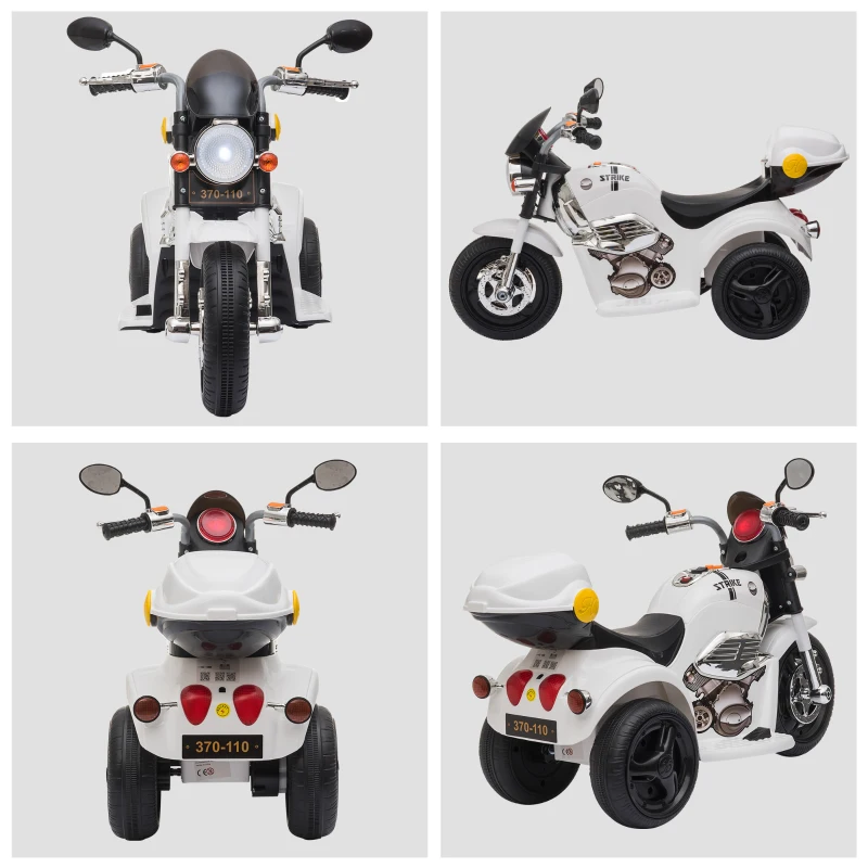 HOMCOM Moto électrique pour Enfants 2 Ans Scooter 3 Roues 6 V 3 Km/h Effets Lumineux et sonores Top Case Blanc