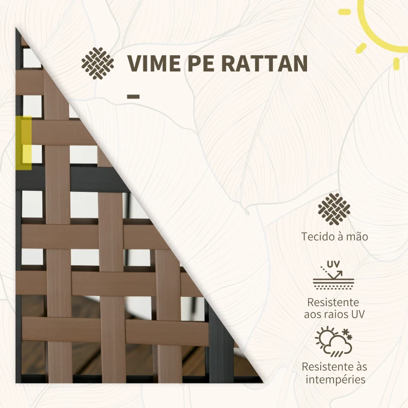 Outsunny Conjunto de Jardim de 4 Peças em Vime Sintético com 2 Poltronas 1 Sofá de 2 Lugares e 1 Mesa de Vidro Marrom e Preto