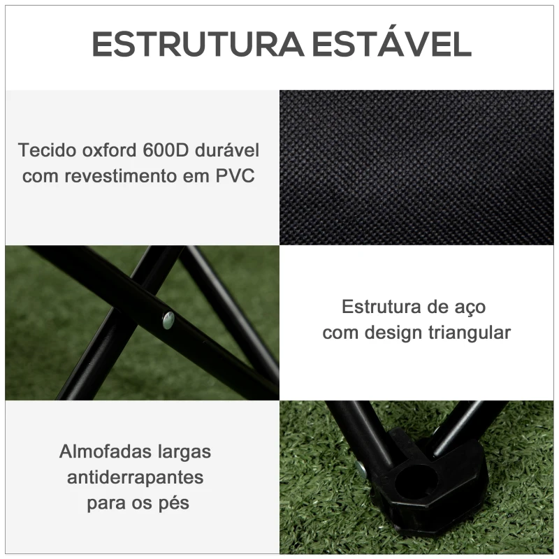 Outsunny Cadeira de Campismo Dobrável Cadeira de Pesca Portátil com Bolsa de Transporte e Estrutura de Aço 61x54x66 cm Preto