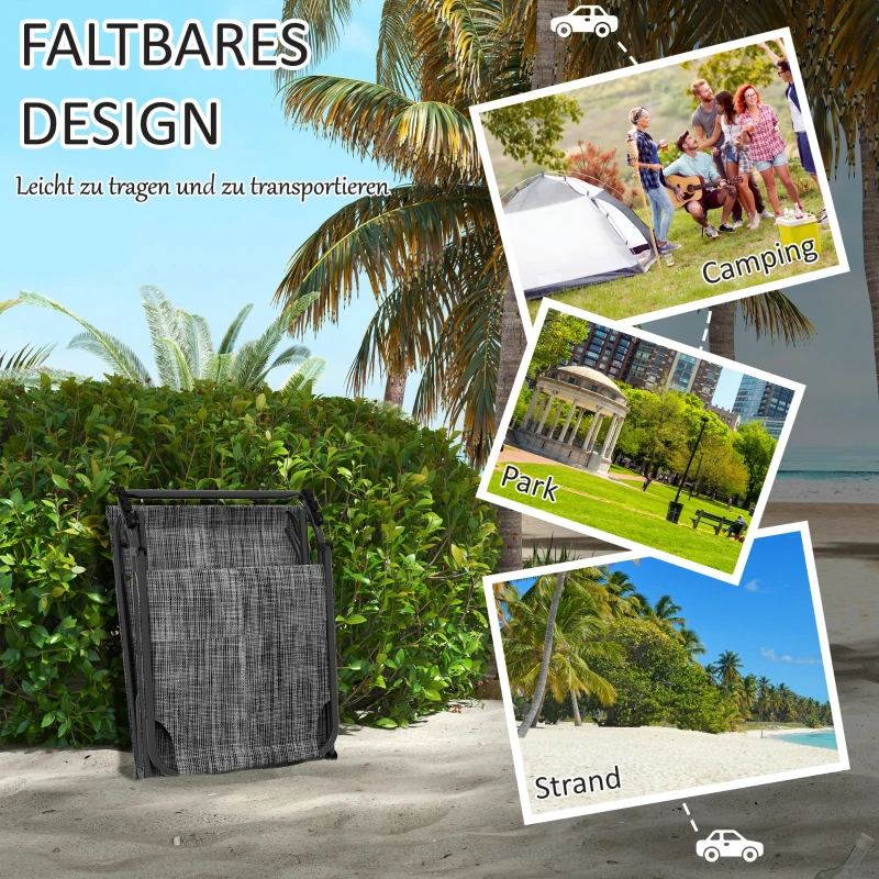 Outsunny Ligbed, 4-voudig verstelbare rugleuning, kussen, zijvak, hoofdsteun, 68 x 189 x 30 cm, Grijs