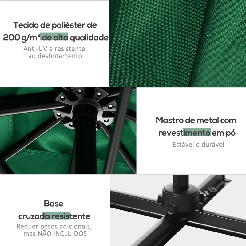Outsunny Chapéu de Sol de Jardim Chapéu de Sol Excêntrico com Rotação 360° Inclinação de 5 Níveis com Manivela 245x245x245 cm Verde