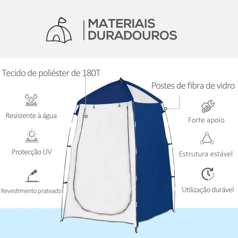 Outsunny Tenda de Duche Campismo Portátil UV+25 Tenda para Casa de Banho Trocador com Janela e Bolsa de Transporte 123x121x98cm Azul