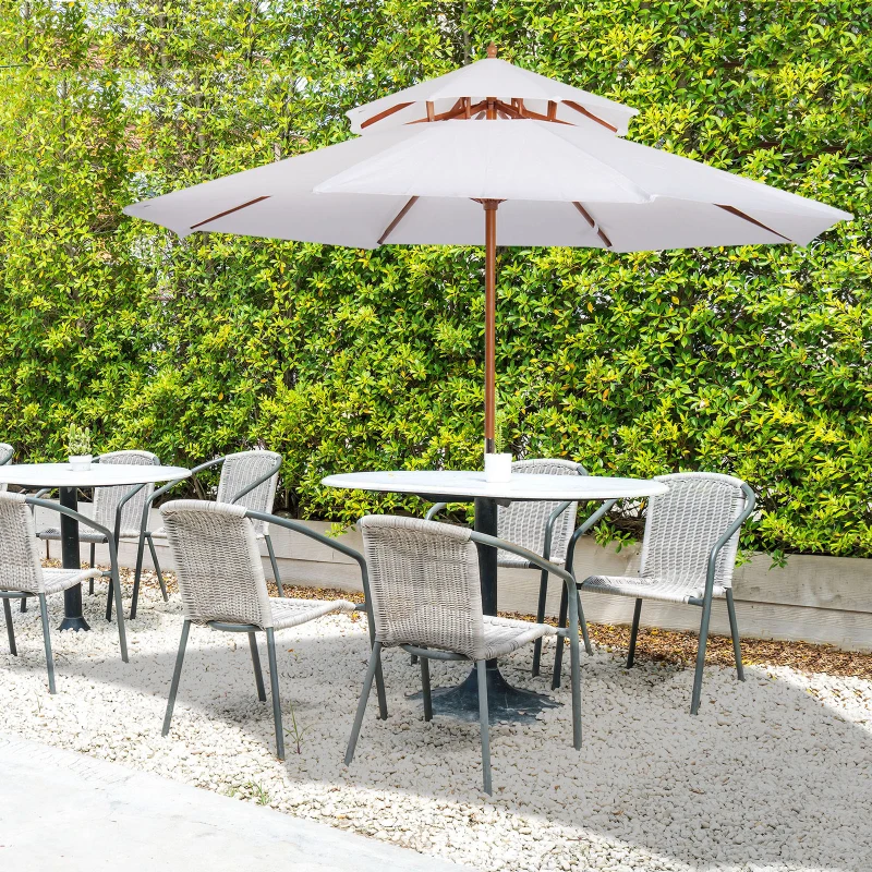 Outsunny 2.7 m Garden Parasol Umbrella, Double Tier Garden Umbrellas Outdoor Sun Umbrella Sunshade Bamboo Ribs, White