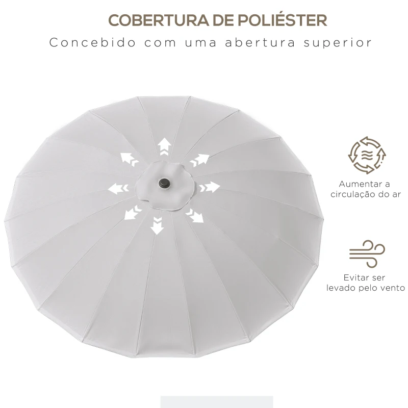 Outsunny Chapéu de Sol de Jardim Ø2,5x2,4 m com Manivela Manual Mastro Flexível Impermeável e 18 Varas para Exterior Cinza