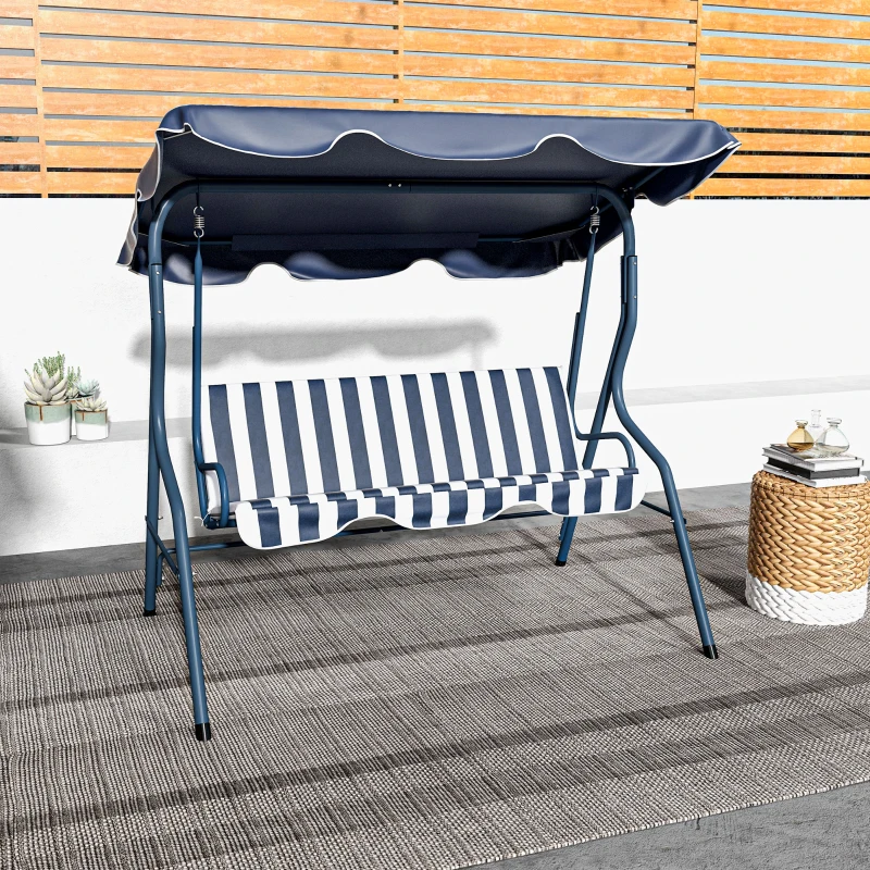 Outsunny Baloiço de Jardim de 2-3 Lugares com Almofada Toldo Ajustável Terraço Patio Capacidade 240kg 170x110x153cm Azul e Branco