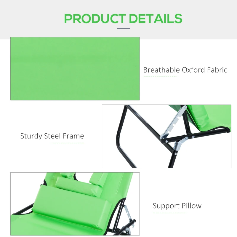 Outsunny Sun Lounger Foldable Reclining Chair with Pillow and Reading Hole Garden Beach Outdoor Recliner Adjustable Green