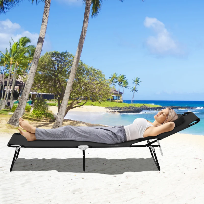 Outsunny Adjustable Sun Lounger W/Pillow-Black