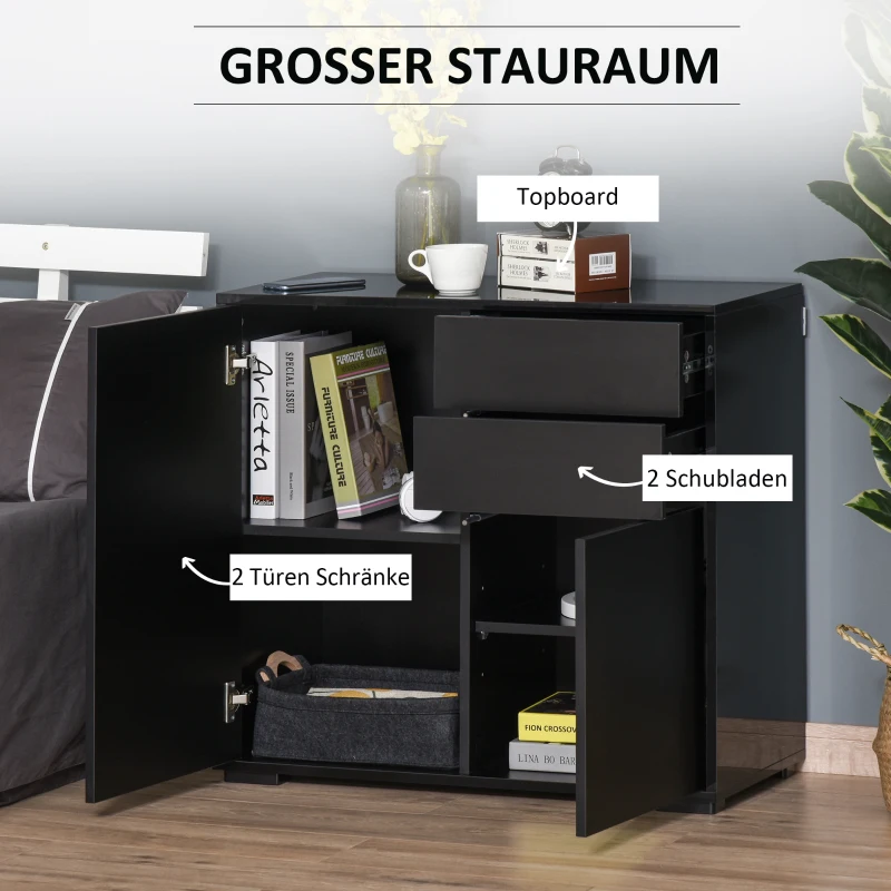 HOMCOM Dressoir Buffetkast, 2 Laden, 2 Kasten, 105 cm x 40 cm x 76 cm, Zwart(m-4)