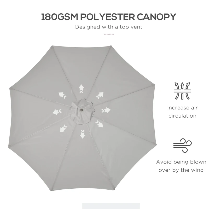 Outsunny 3(m) Fir Wooden Garden Parasol Bamboo Sun Shade Patio Outdoor Umbrella Canopy, Grey