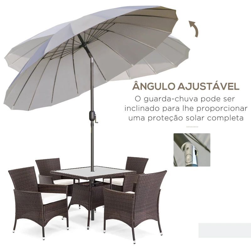 Outsunny Chapéu de Sol de Jardim Ø2,5x2,4 m com Manivela Manual Mastro Flexível Impermeável e 18 Varas para Exterior Cinza