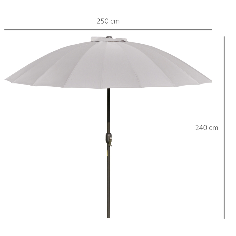 Outsunny Chapéu de Sol de Jardim Ø2,5x2,4 m com Manivela Manual Mastro Flexível Impermeável e 18 Varas para Exterior Cinza