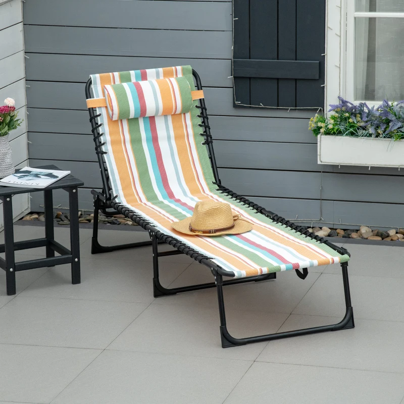 Outsunny Folding Sun Lounger Beach Chaise Chair Garden Reclining Cot Camping Recliner with 4 Position Adjustable Multicolored