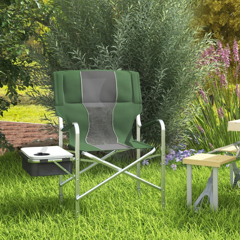 Outsunny Folding Aluminium Camping Chair, with Cooler Bag Table - Green