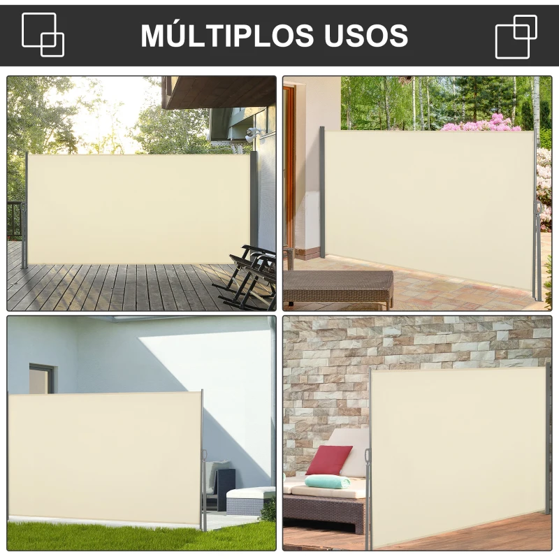 Outsunny Toldo Lateral Retrátil para Terraço Pátio ou Jardim Toldo de Privacidade para Exterior Dobrável 300x160 cm Creme