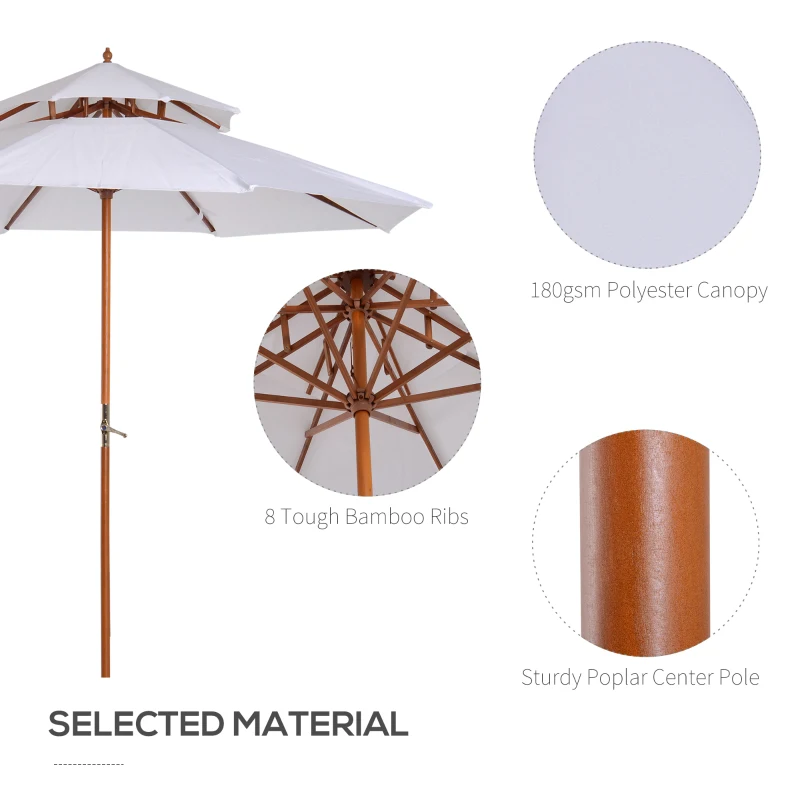Outsunny 2.7 m Garden Parasol Umbrella, Double Tier Garden Umbrellas Outdoor Sun Umbrella Sunshade Bamboo Ribs, White