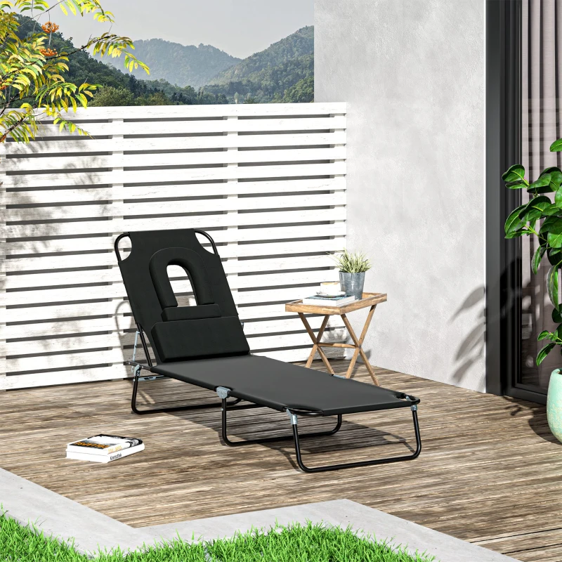 Outsunny Adjustable Sun Lounger W/Pillow-Black