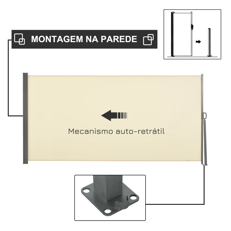 Outsunny Toldo Lateral Retrátil para Terraço Pátio ou Jardim Toldo de Privacidade para Exterior Dobrável 300x160 cm Creme