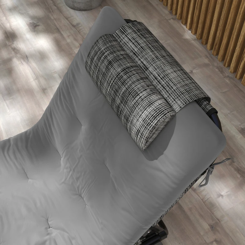 Outsunny Ligbed, 4-voudig verstelbare rugleuning, kussen, zijvak, hoofdsteun, 68 x 189 x 30 cm, Grijs