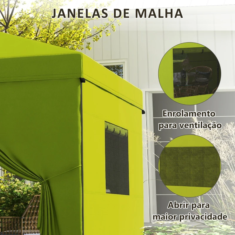 Outsunny Tenda Dobrável 3x3 m Tenda de Jardim com 4 Paredes Laterais 2 Janelas de Malha Altura Ajustável Impermeável e Anti-UV Verde
