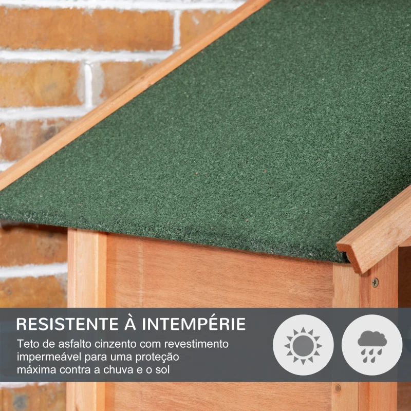 PawHut Gaiola para Pássaros de Madeira com 3 Portas 4 Poleiros Bandeja Amovível e Teto Asfáltico 80,5x57x153 cm Natural