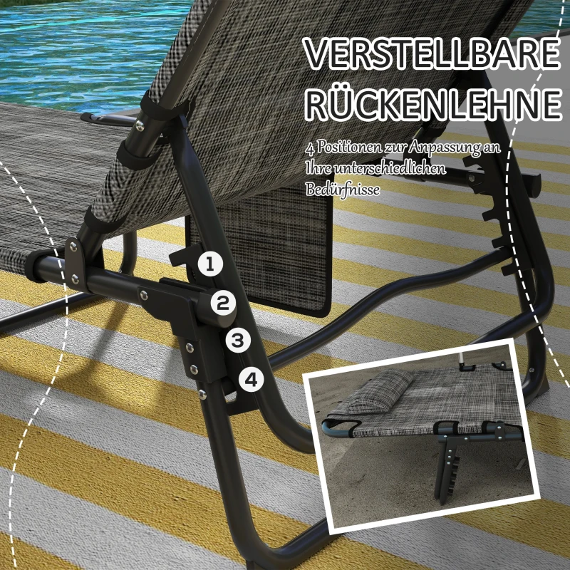 Outsunny Ligbed, 4-voudig verstelbare rugleuning, kussen, zijvak, hoofdsteun, 68 x 189 x 30 cm, Grijs