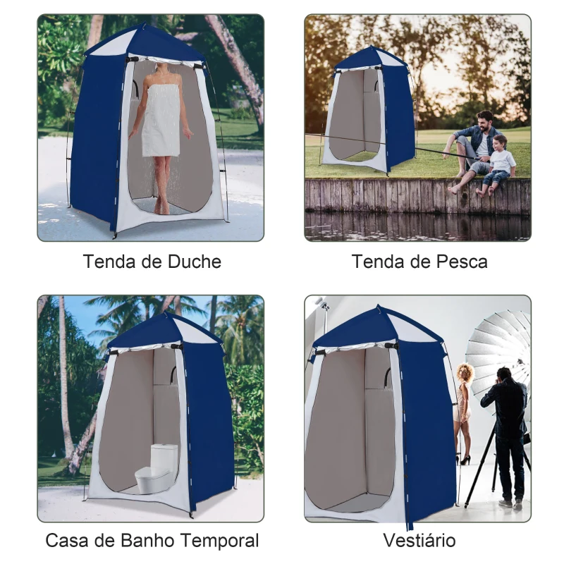 Outsunny Tenda de Duche Campismo Portátil UV+25 Tenda para Casa de Banho Trocador com Janela e Bolsa de Transporte 123x121x98cm Azul