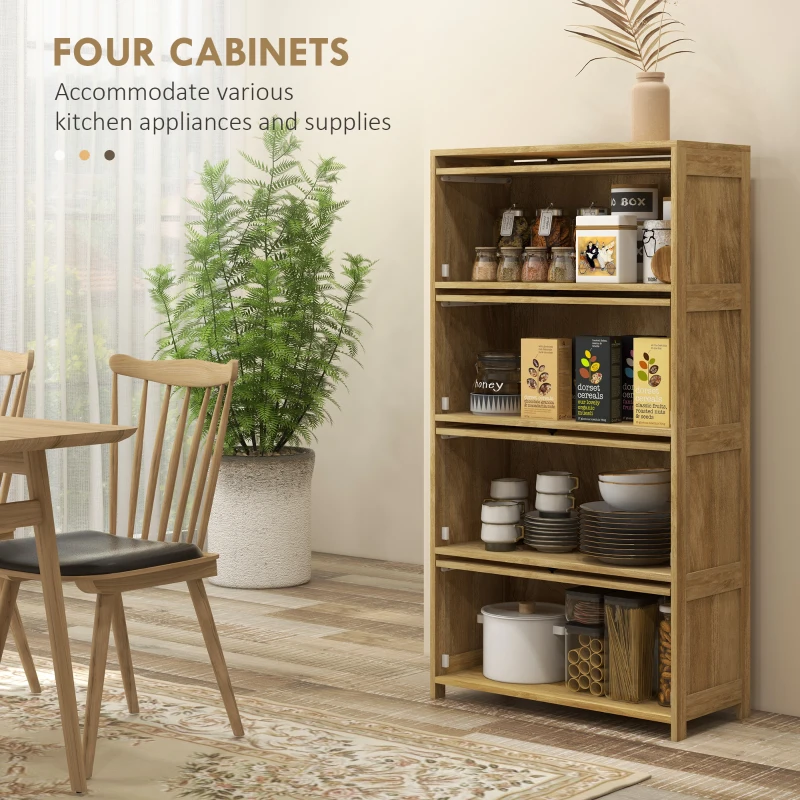 HOMCOM Dulap de Bucatarie Boho, Dulap de Depozitare de Bucatarie din Ratan cu 4 Usi Rabatabile, Natur