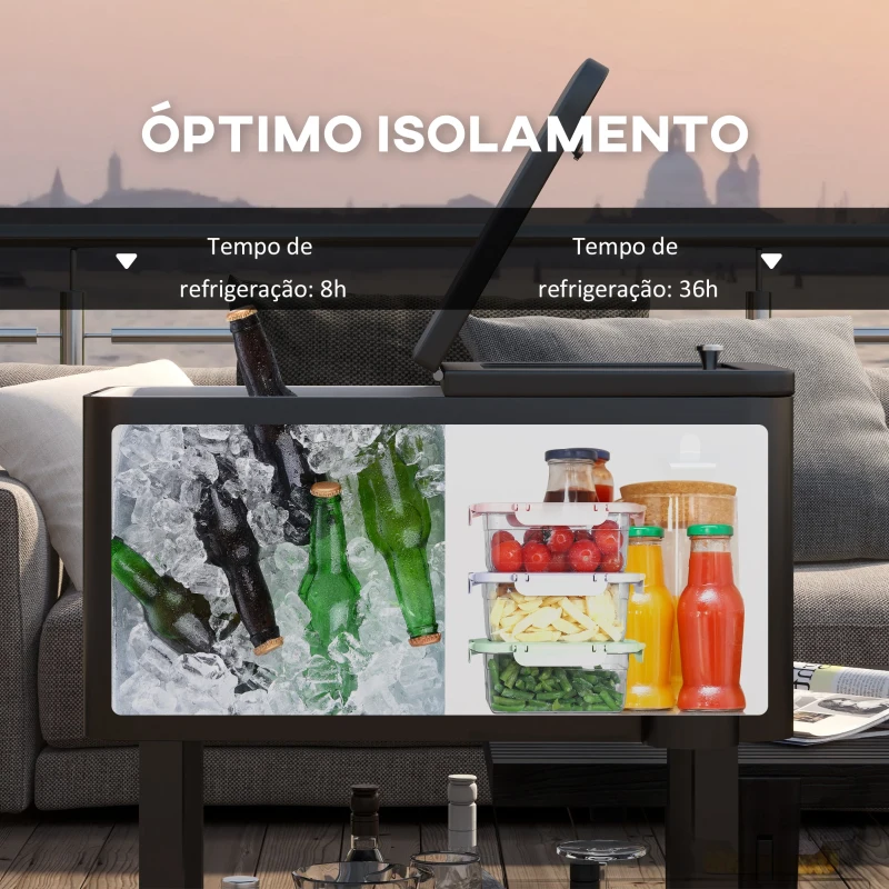 Outsunny Carrinho Refrigerador de Bebidas de 56L com Rodas Abridor de Garrafas e Prateleira para Pátio Festas 67x35x80 cm Preto