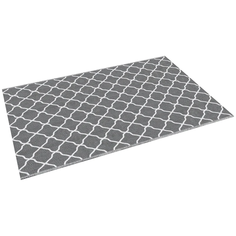 Outsunny Covor pentru Exterior 182x274 cm Reversibil, Covor Pliabil din Polipropilen 310 g/m² Gri si Alb