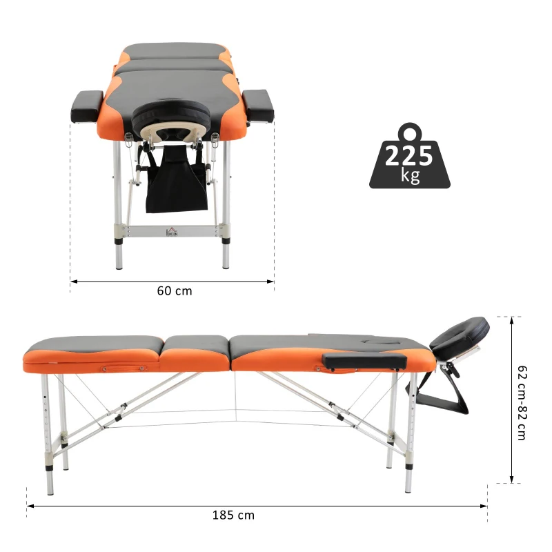 HOMCOM Lettino Massaggi Pieghevole, Portatile e Regolabile 185x60cm Nero e Arancione